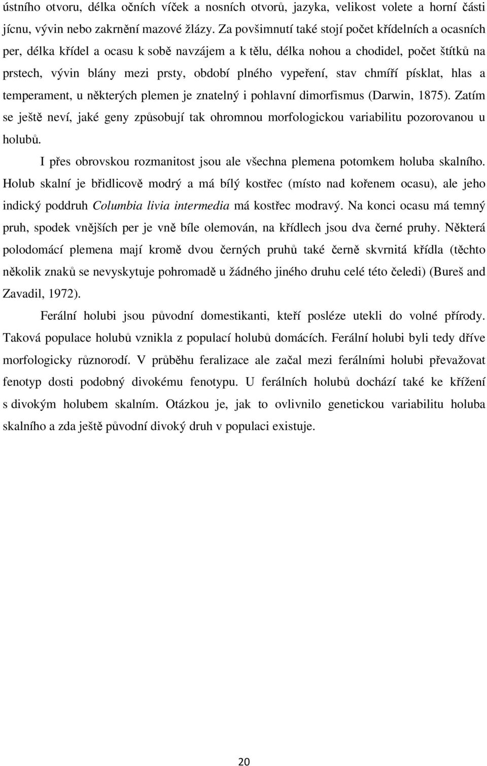 vypeření, stav chmíří písklat, hlas a temperament, u některých plemen je znatelný i pohlavní dimorfismus (Darwin, 1875).