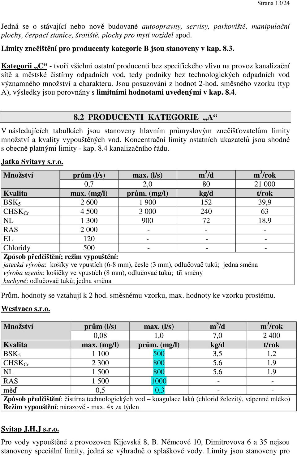 Kategorii C - tvoří všichni ostatní producenti bez specifického vlivu na provoz kanalizační sítě a městské čistírny odpadních vod, tedy podniky bez technologických odpadních vod významného množství a