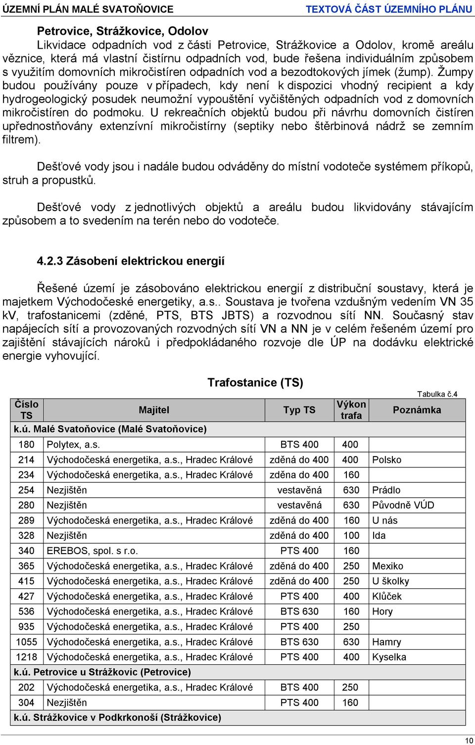 Žumpy budou používány pouze v případech, kdy není k dispozici vhodný recipient a kdy hydrogeologický posudek neumožní vypouštění vyčištěných odpadních vod z domovních mikročistíren do podmoku.