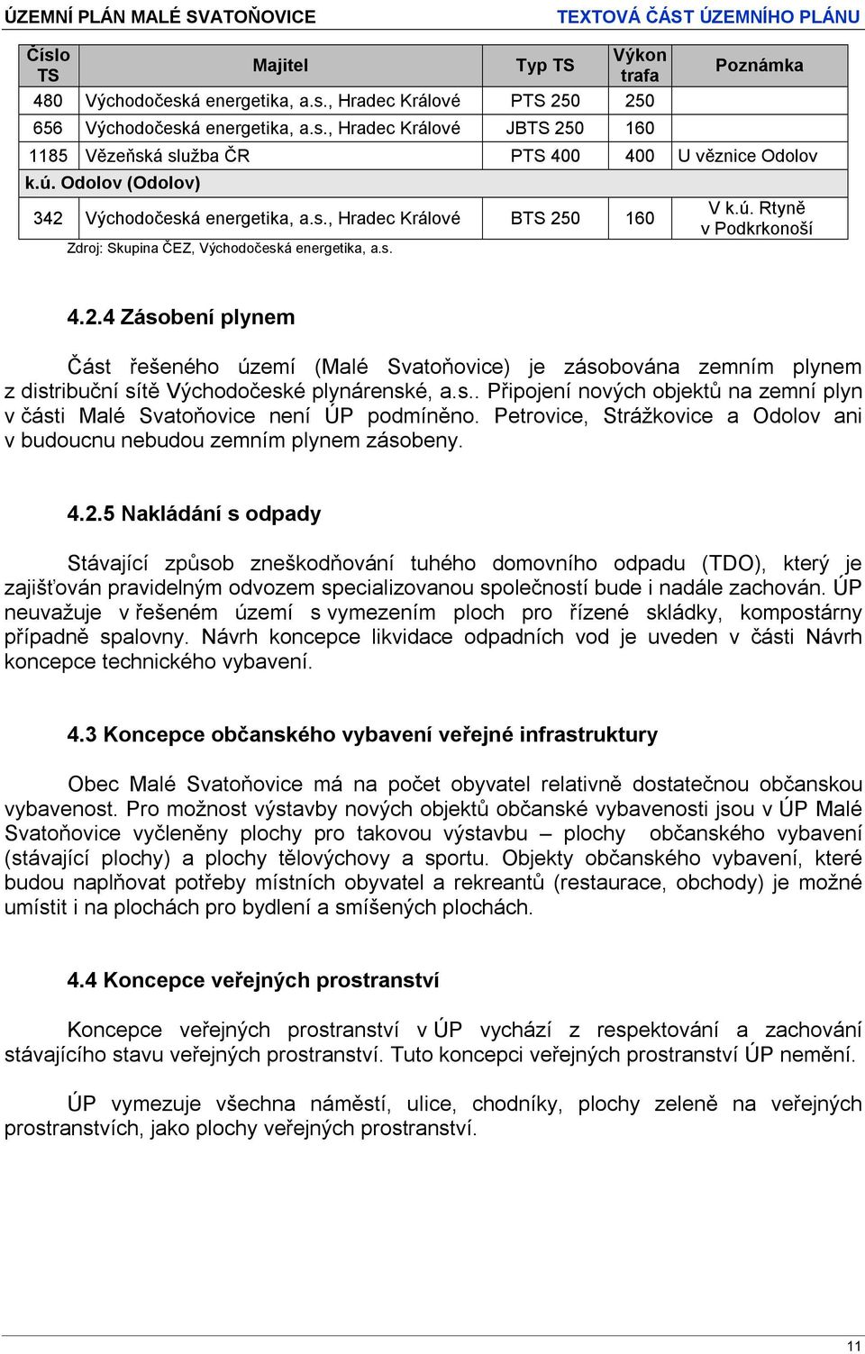 s.. Připojení nových objektů na zemní plyn v části Malé Svatoňovice není ÚP podmíněno. Petrovice, Strážkovice a Odolov ani v budoucnu nebudou zemním plynem zásobeny. 4.2.