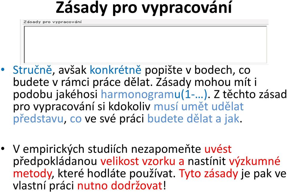 Z těchto zásad pro vypracování si kdokoliv musí umět udělat představu, co ve své práci budete dělat a jak.