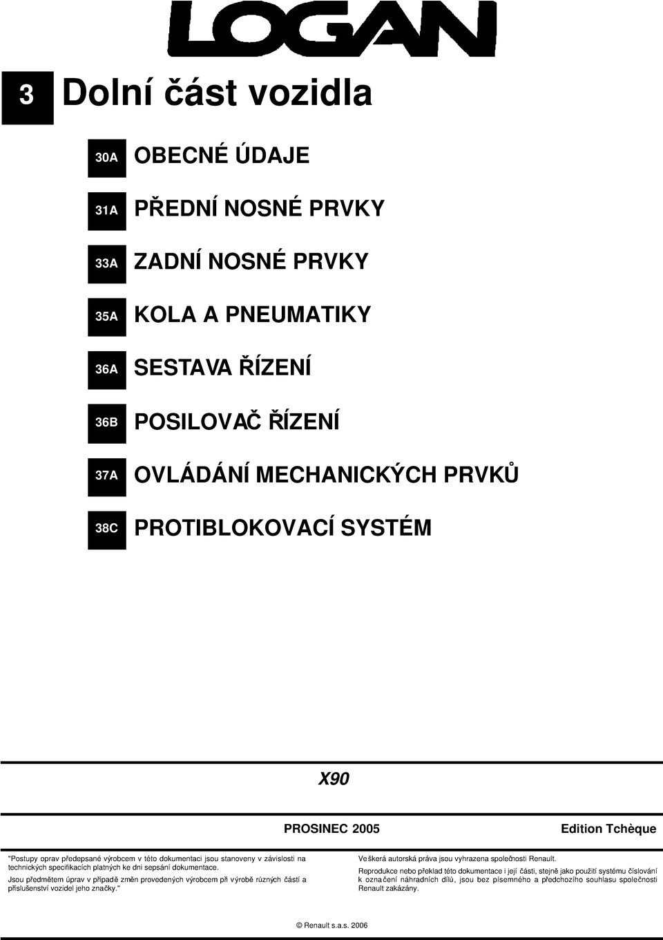 dokumentace. Jsou předmětem úprav v případě změn provedených výrobcem při výrobě různých částí a příslušenství vozidel jeho značky." Veškerá autorská práva jsou vyhrazena společnosti Renault.