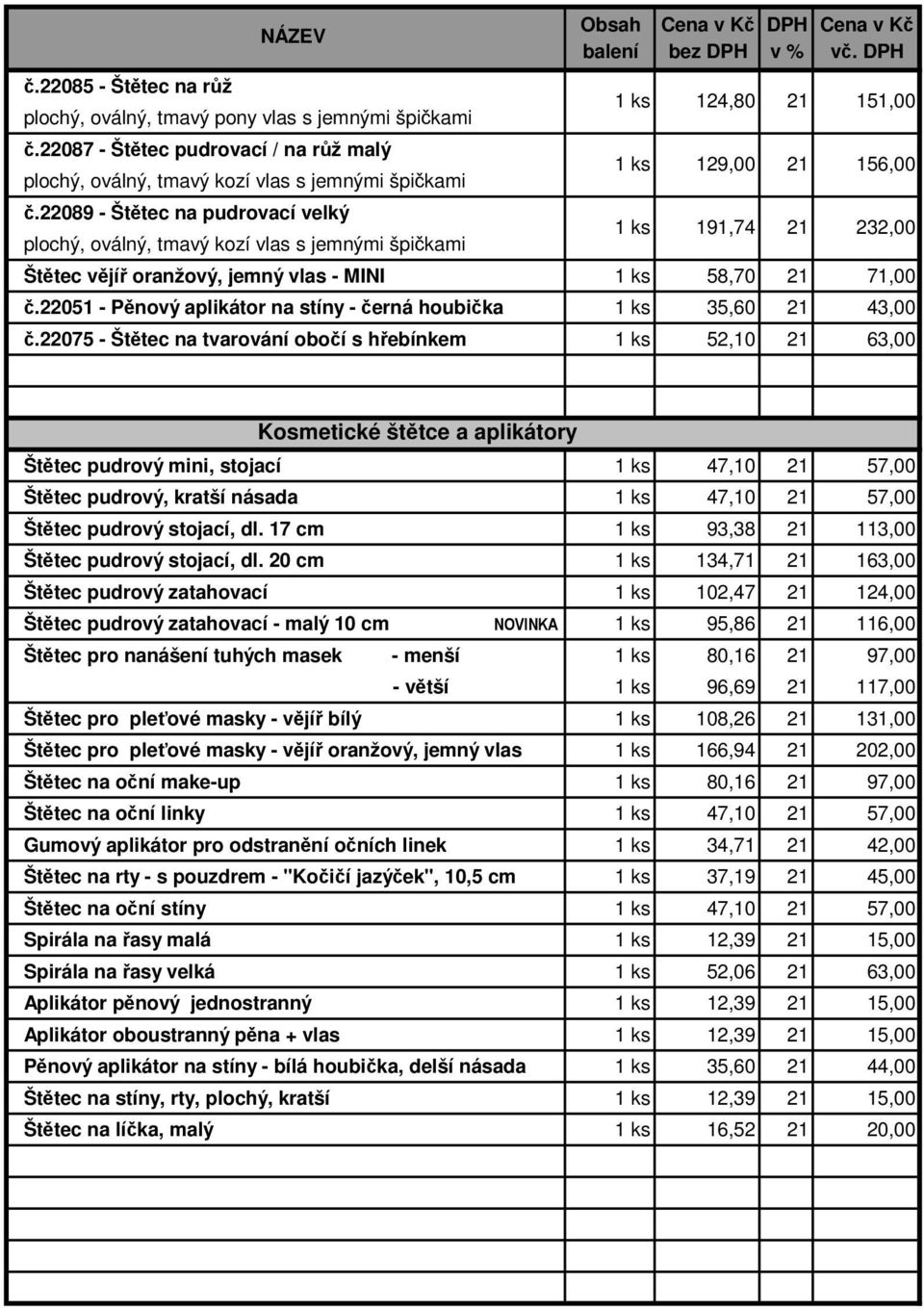 22089 - Štětec na pudrovací velký plochý, oválný, tmavý kozí vlas s jemnými špičkami Štětec vějíř oranžový, jemný vlas - MINI 1 ks 1 ks 1 ks 1 ks 124,80 129,00 191,74 58,70 151,00 156,00 232,00 71,00