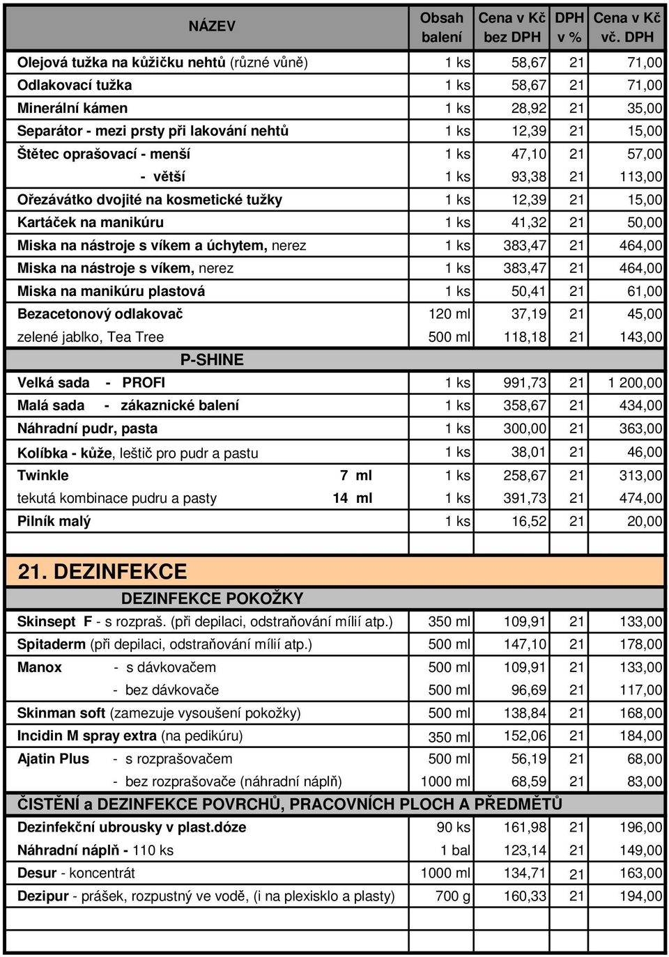 oprašovací - menší 1 ks 47,10 57,00 - větší 1 ks 93,38 113,00 Ořezávátko dvojité na kosmetické tužky 1 ks 12,39 15,00 Kartáček na manikúru 1 ks 41,32 50,00 Miska na nástroje s víkem a úchytem, nerez