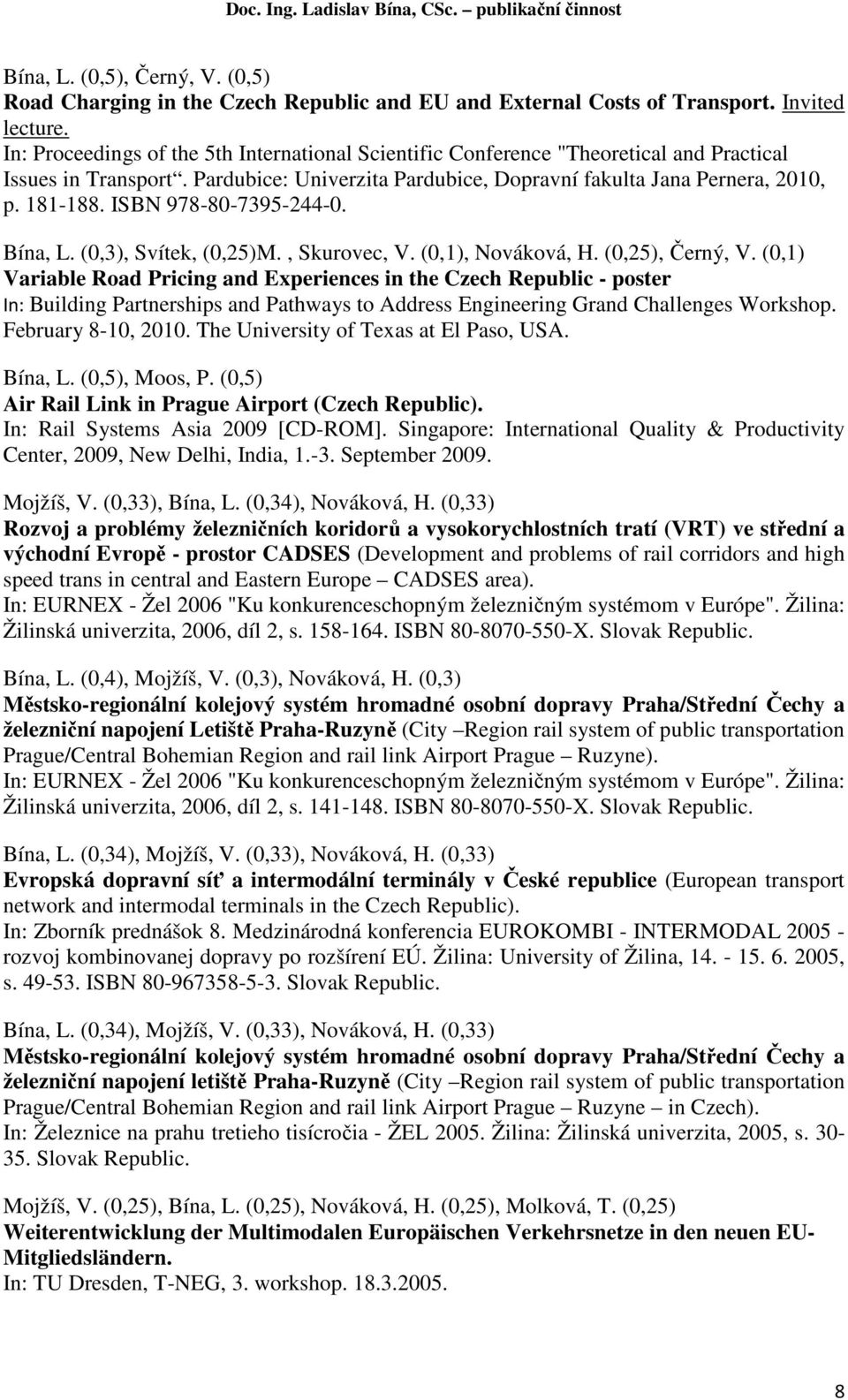 ISBN 978-80-7395-244-0. (0,3), Svítek, (0,25)M., Skurovec, V. (0,1), Nováková, H. (0,25), Černý, V.