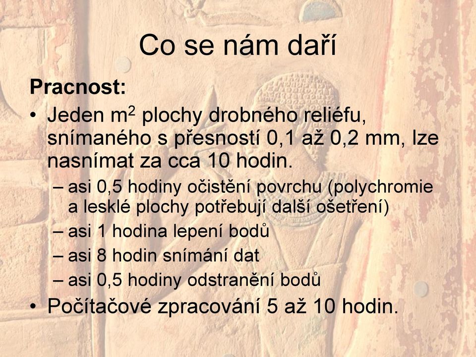 asi 0,5 hodiny očistění povrchu (polychromie a lesklé plochy potřebují další