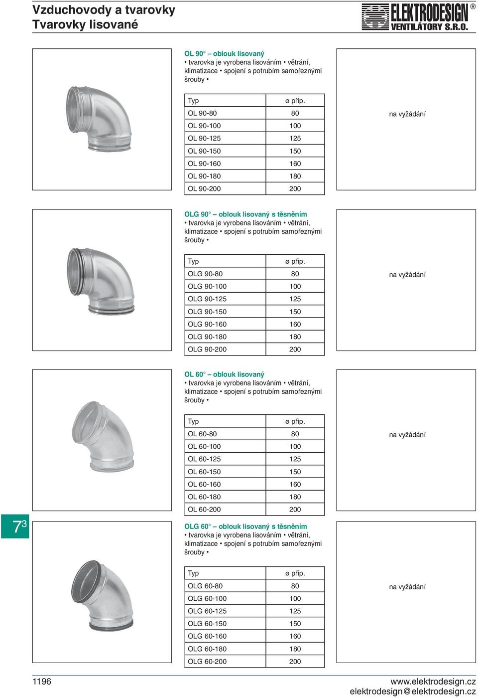 OLG 90-80 80 OLG 90-100 100 OLG 90-125 125 OLG 90-150 150 OLG 90-160 160 OLG 90-180 180 OLG 90-200 200 OL 60 oblouk lisovaný Typ ø přip.