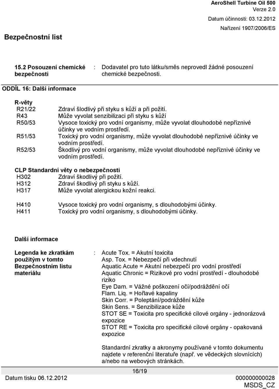 R43 Může vyvolat senzibilizaci při styku s kůží R50/53 Vysoce toxický pro vodní organismy, může vyvolat dlouhodobé nepříznivé účinky ve vodním prostředí.