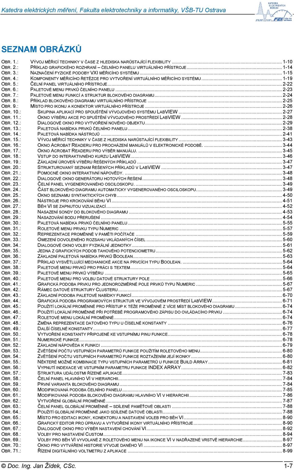 6.: PALETOVÉ MENU PRVKŮ ČELNÍHO PANELU... 2-23 OBR. 7.: PALETOVÉ MENU FUNKCÍ A STRUKTUR BLOKOVÉHO DIAGRAMU... 2-24 OBR. 8.: PŘÍKLAD BLOKOVÉHO DIAGRAMU VIRTUÁLNÍHO PŘÍSTROJE... 2-25 OBR. 9.