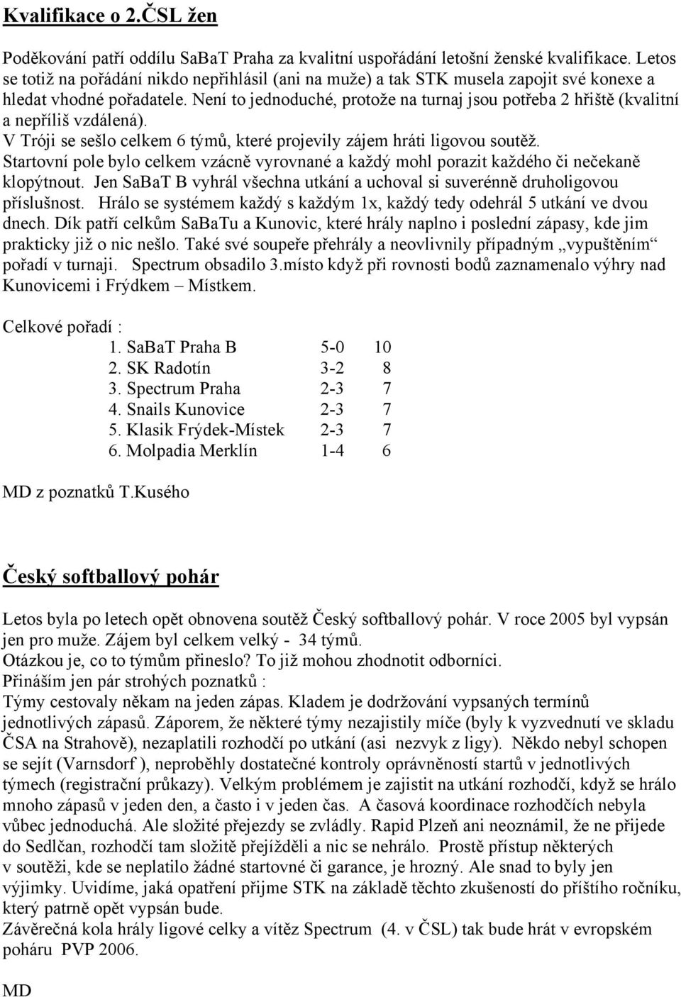 Není to jednoduché, protože na turnaj jsou potřeba 2 hřiště (kvalitní a nepříliš vzdálená). V Tróji se sešlo celkem 6 týmů, které projevily zájem hráti ligovou soutěž.