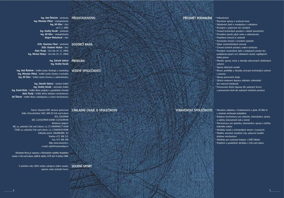 Aleš Řebíček / ředitel úseku Strategie a marketing Ing. Miroslav Plíhal / ředitel úseku Výroba a technika Ing. Jiří Klier / ředitel úseku Finance a administrativa Ing.