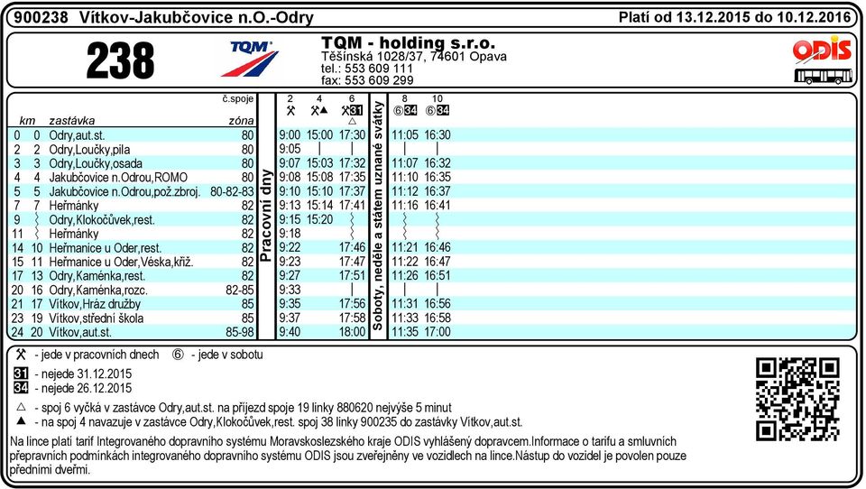 82-85 2 7 Vítkov,Hráz družby 85 23 9 Vítkov,středí škola 85 24 20 Vítkov,aut.st. 85-98 238 - jede v racovích dech %# - ejede 3.2.205 % - ejede 26.2.205 E č.