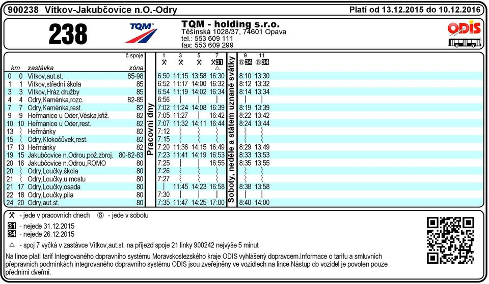 Odrou,ROMO 80 20 Odry,Loučky,škola 80 2 Odry,Loučky,u mostu 80 2 7 Odry,Loučky,osada 80 22 8 Odry,Loučky,ila 80 24 20 Odry,aut.st. 80 %# - ejede 3.2.205 % - ejede 26.2.205 A 238 - jede v racovích dech E č.