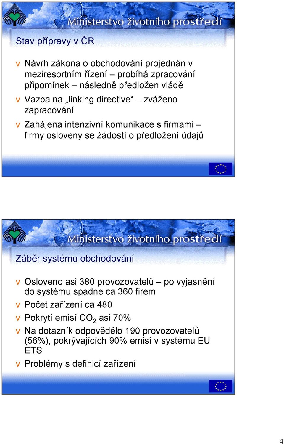 Záběr systému obchodování vosloveno asi 380 provozovatelů po vyjasnění do systému spadne ca 360 firem vpočet zařízení ca 480 vpokrytí