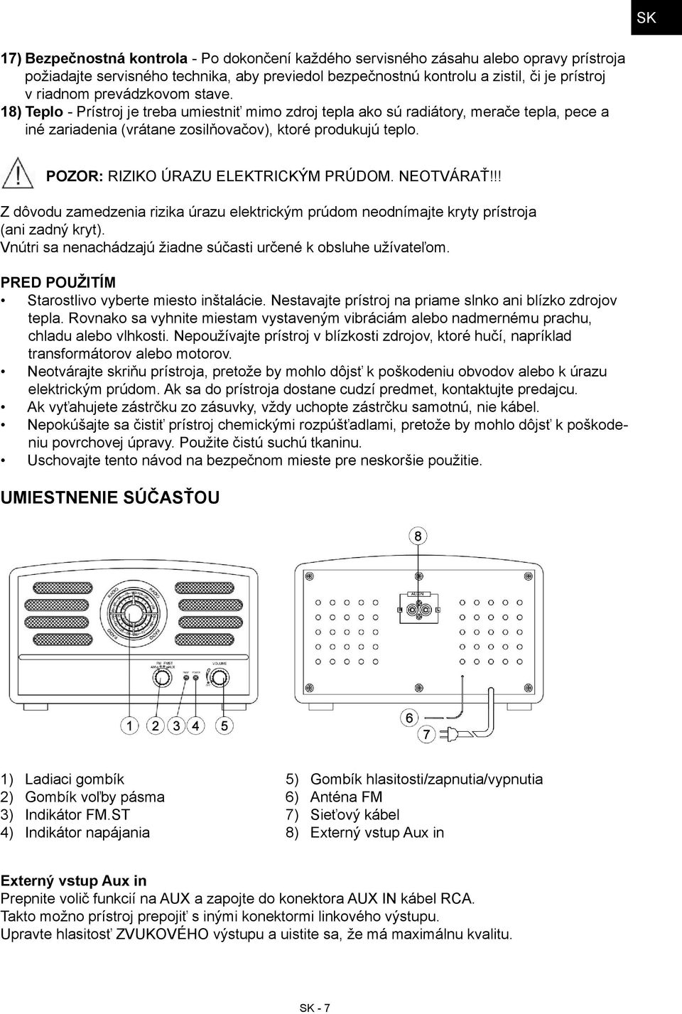 POZOR: RIZIKO ÚRAZU ELEKTRICKÝM PRÚDOM. NEOTVÁRAŤ!!! Z dôvodu zamedzenia rizika úrazu elektrickým prúdom neodnímajte kryty prístroja (ani zadný kryt).