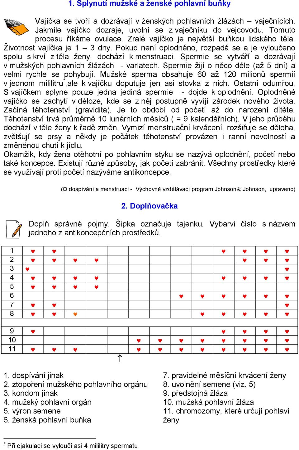 Pokud není oplodněno, rozpadá se a je vyloučeno spolu s krví z těla ženy, dochází k menstruaci. Spermie se vytváří a dozrávají v mužských pohlavních žlázách - varlatech.