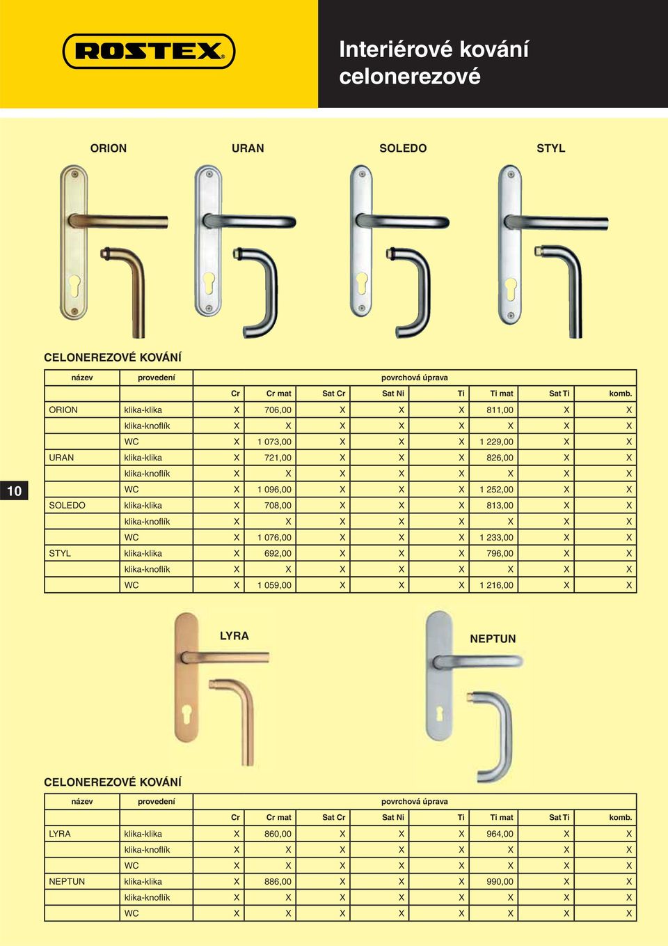 X X WC X 1 076,00 X X X 1 233,00 X X STYL klika-klika X 692,00 X X X 796,00 X X klika-knoflík X X X X X X X X WC X 1 059,00 X X X 1 216,00 X X LYRA NEPTUN CELONEREZOVÉ KOVÁNÍ LYRA