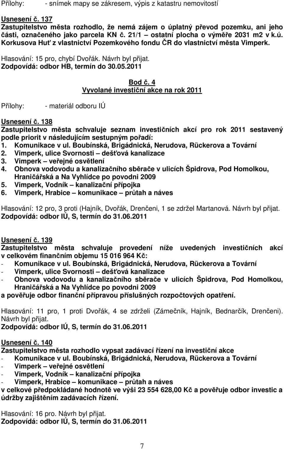 4 Vyvolané investiční akce na rok 2011 - materiál odboru IÚ Usnesení č.