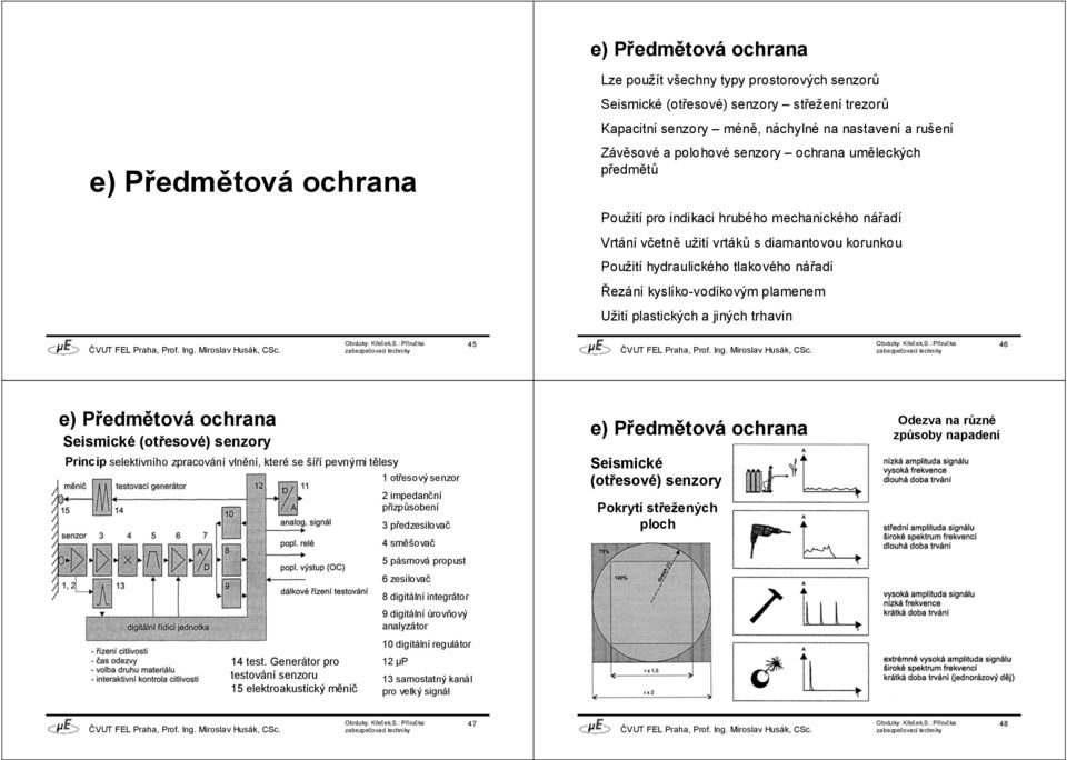 kyslíko-vodíkovým plamenem Užití plastických a jiných trhavin 45 46 e) Předmětová ochrana Seismické (otřesové) senzory Princip selektivního zpracování vlnění, které se šíří pevnými tělesy 14 test.