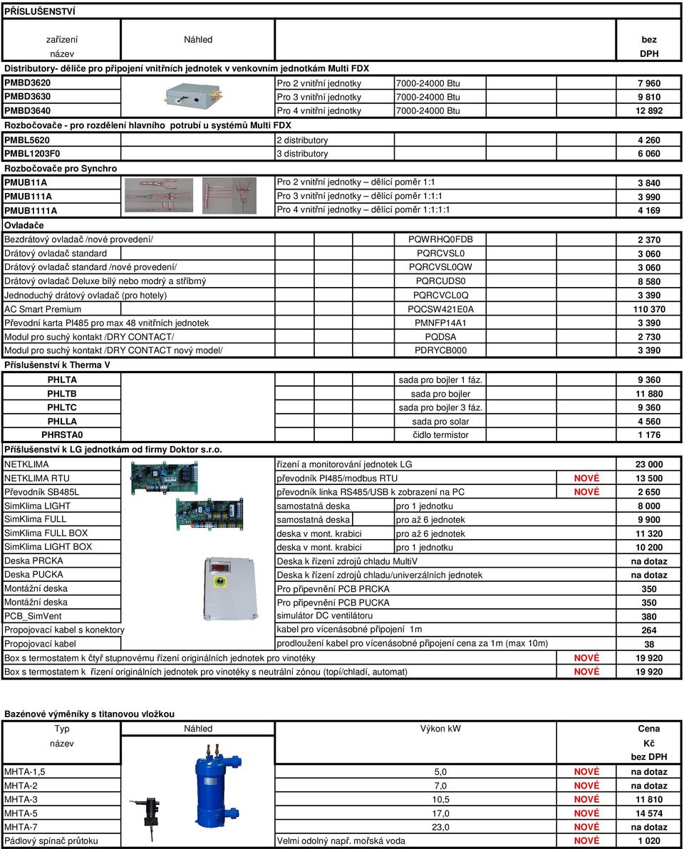 distributory 6 060 Rozbočovače pro Synchro PMUB11A Pro 2 vnitřní jednotky dělící poměr 1:1 3 840 PMUB111A Pro 3 vnitřní jednotky dělící poměr 1:1:1 3 990 PMUB1111A Pro 4 vnitřní jednotky dělící poměr