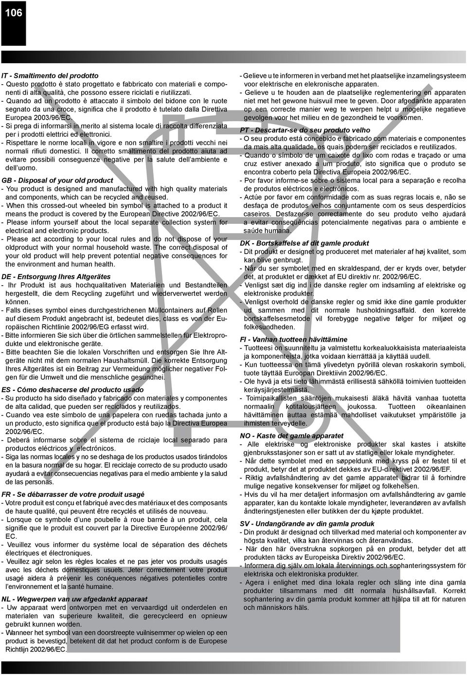 - Si prega di informarsi in merito al sistema locale di raccolta differenziata per i prodotti elettrici ed elettronici.