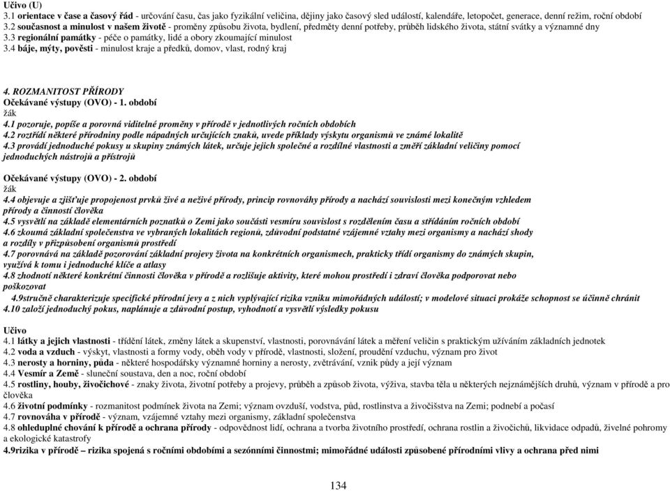 3 regionální památky - péče o památky, lidé a obory zkoumající minulost 3.4 báje, mýty, pověsti - minulost kraje a předků, domov, vlast, rodný kraj 4. ROZMANITOST PŘÍRODY Očekávané výstupy (OVO) - 1.