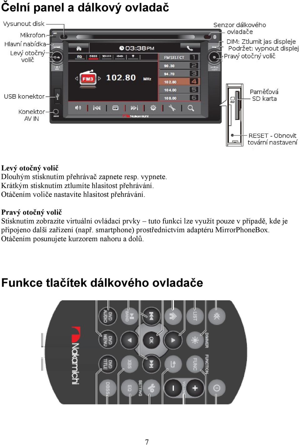 Pravý otočný volič Stisknutím zobrazíte virtuální ovládací prvky tuto funkci lze využít pouze v případě, kde je