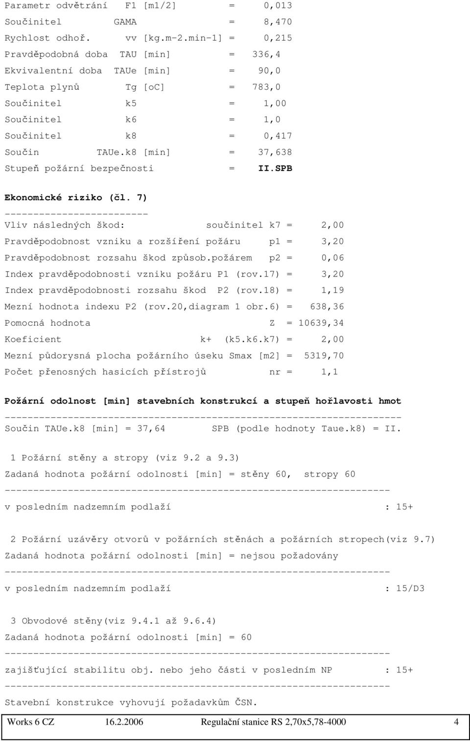 k8 [min] = 37,638 Stupeň požární bezpečnosti = II.SPB Ekonomické riziko (čl.