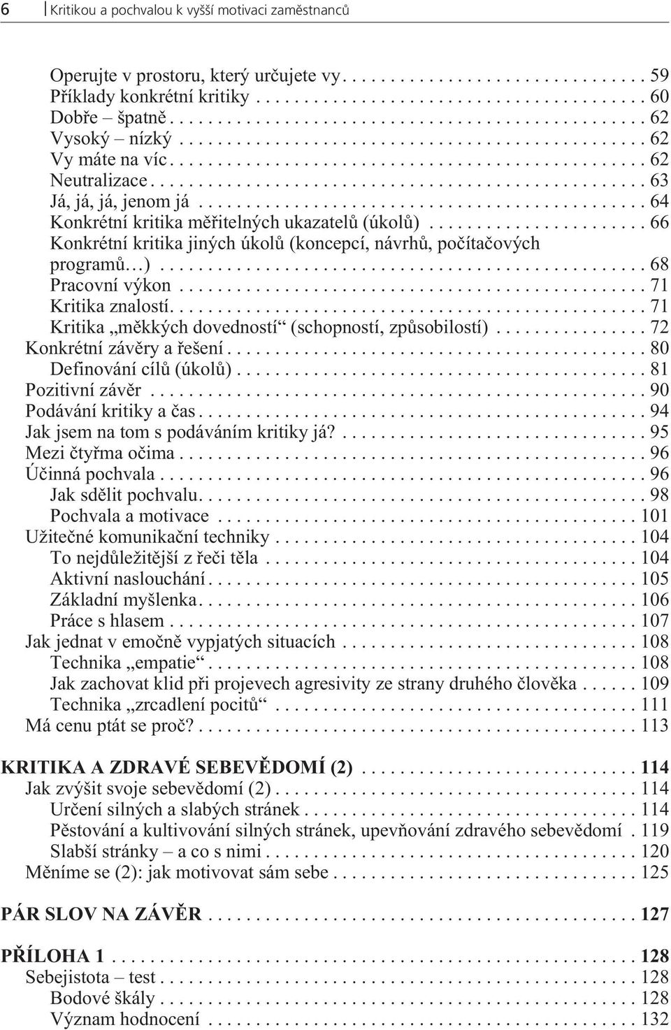 ...71 Kritika mìkkých dovedností (schopností, zpùsobilostí)...72 Konkrétní závìry a øešení...80 Definování cílù (úkolù)...81 Pozitivní závìr...90 Podávání kritiky a èas.