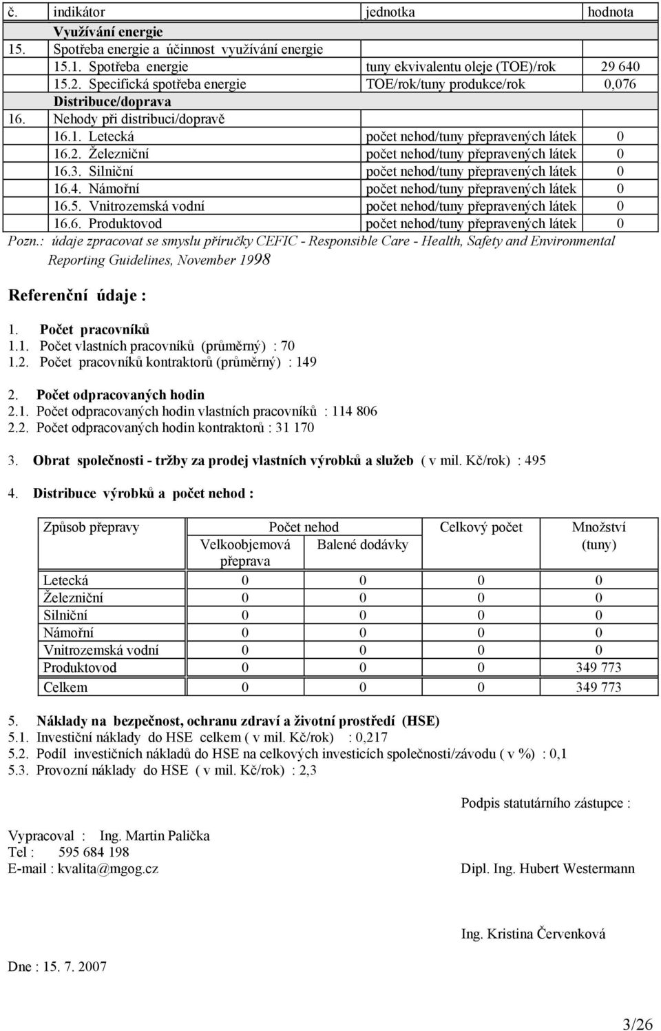 3. Silniční počet nehod/tuny přepravených látek 0 16.4. Námořní počet nehod/tuny přepravených látek 0 16.5. Vnitrozemská vodní počet nehod/tuny přepravených látek 0 16.6. Produktovod počet nehod/tuny přepravených látek 0 Pozn.