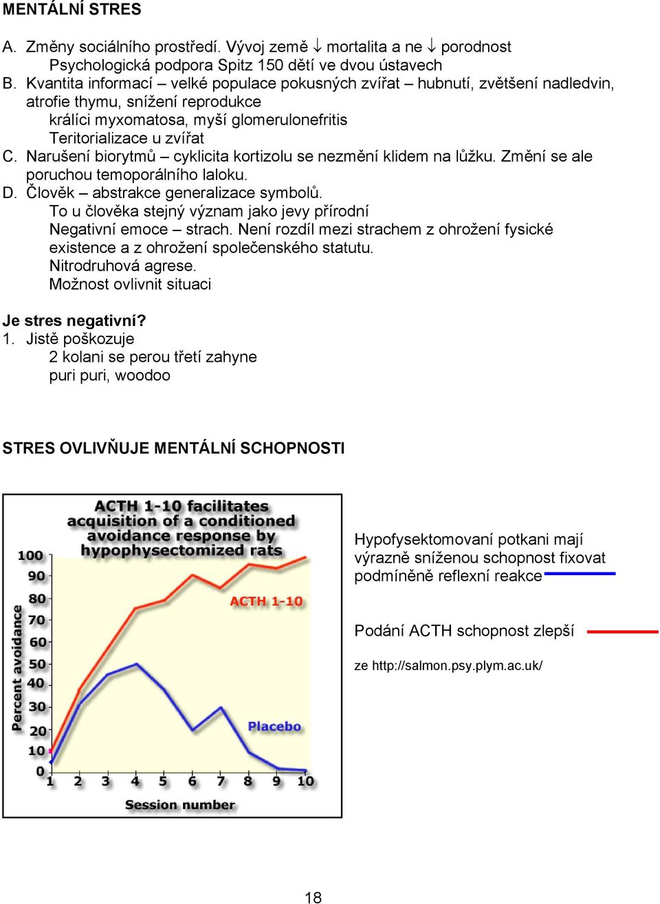 Narušení biorytmů cyklicita kortizolu se nezmění klidem na lůžku. Změní se ale poruchou temoporálního laloku. D. Člověk abstrakce generalizace symbolů.