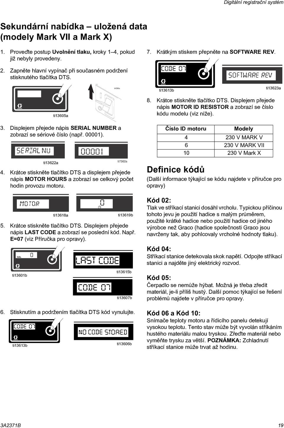 Displejem pøejede nápis SERIAL NUMBER a zobrazí se sériové èíslo (napø. 00001). 4. Krátce stisknìte tlaèítko DTS a displejem pøejede nápis MOTOR HOURS a zobrazí se celkový poèet hodin provozu motoru.