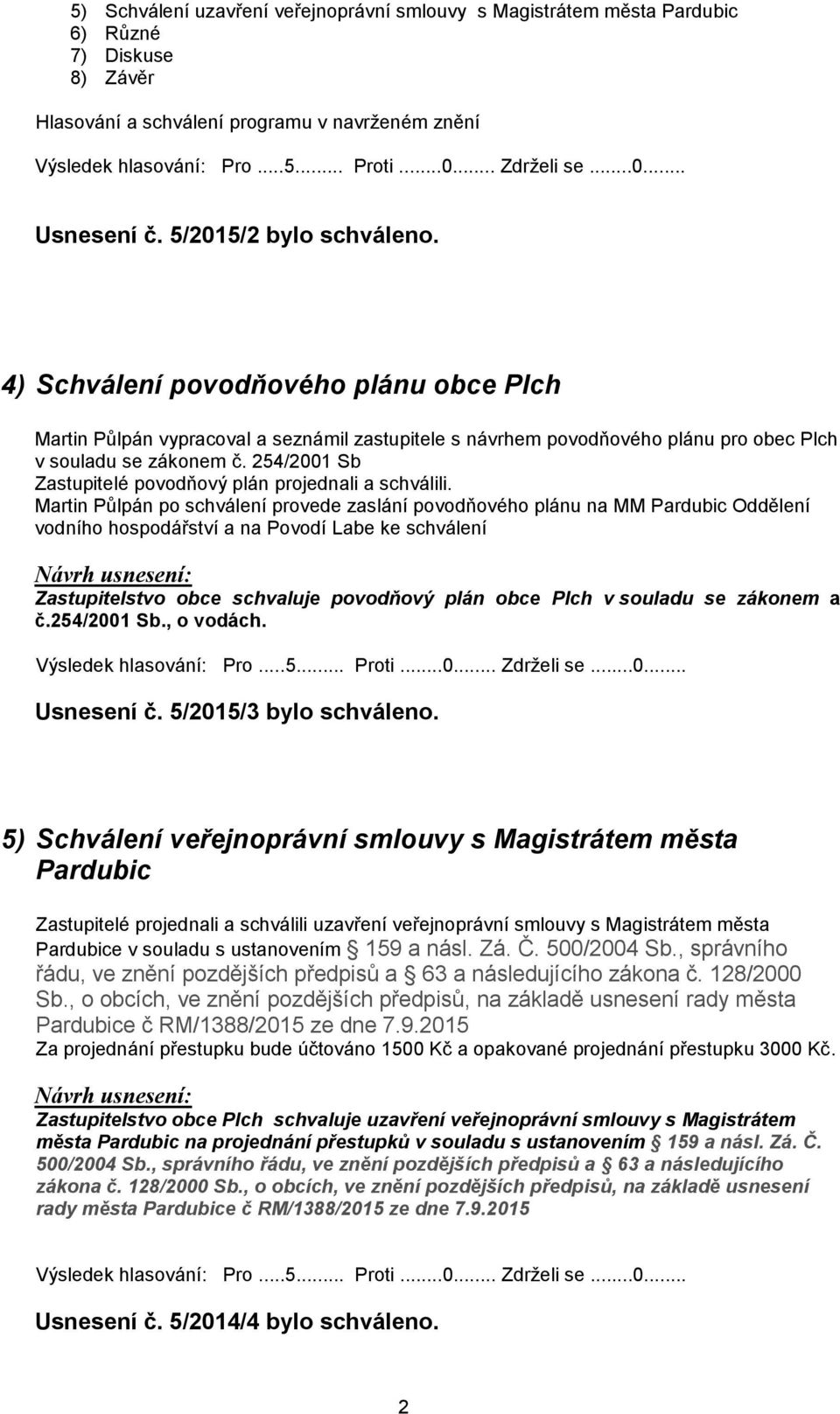 254/2001 Sb Zastupitelé povodňový plán projednali a schválili.