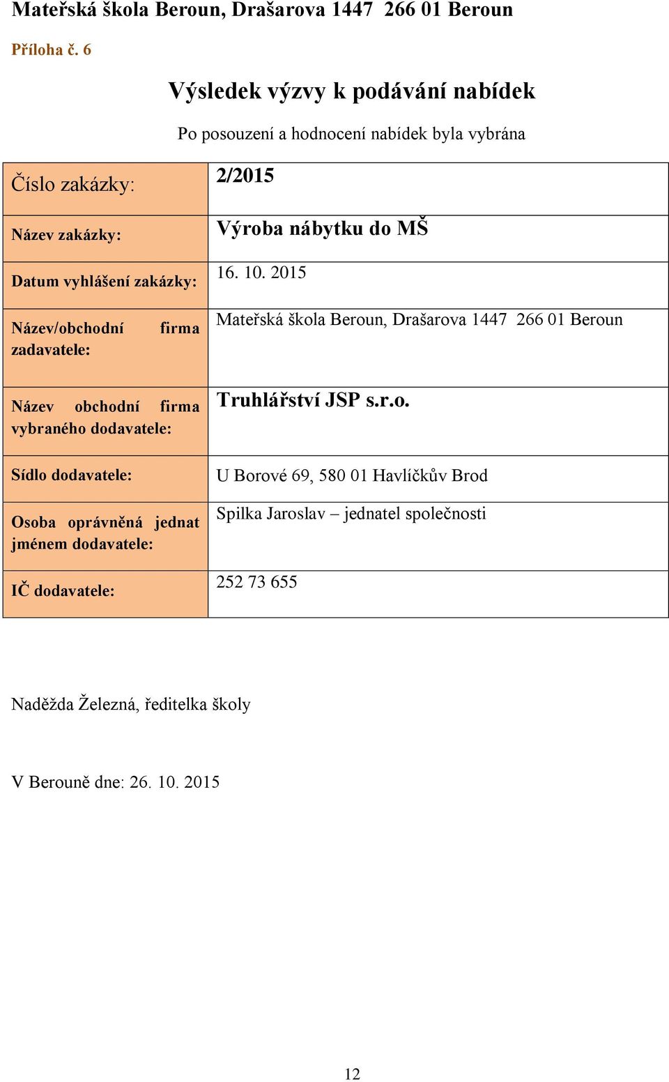 nábytku do MŠ 16. 10.