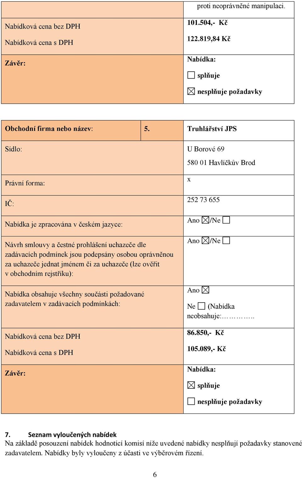 podepsány osobou oprávněnou za uchazeče jednat jménem či za uchazeče (lze ověřit v obchodním rejstříku): Nabídka obsahuje všechny součásti požadované zadavatelem v zadávacích podmínkách: Nabídková