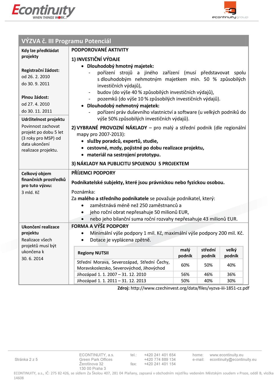 Kč Ukončení realizace projektu Realizace všech projektů musí být ukončena k 30. 6.