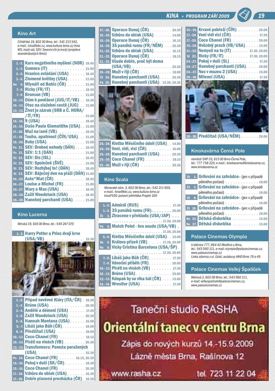 5. Zlomené květiny (USA)....... 21.00 Ne 6. Mlynáři od Babic (ČR)....... 21.00 7. 9. Ricky (FR/IT)............. 18.45 7. 9. Bronson (VB)............. 21.00 10. 13. Dům k pověšení (JUG/IT/VB).. 18.30 10.