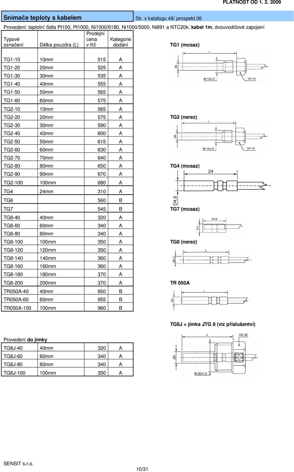 10mm 515 A TG1-20 20mm 525 A TG1-30 30mm 535 A TG1-40 40mm 555 A TG1-50 50mm 565 A TG1-60 60mm 575 A TG2-10 10mm 565 A TG2-20 20mm 575 A TG2 (nerez) TG2-30 30mm 590 A TG2-40 40mm 600 A TG2-50 50mm