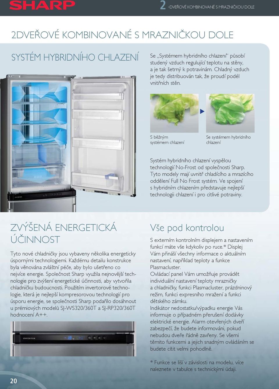 S běžným systémem chlazení Se systémem hybridního chlazení Systém hybridního chlazení vyspělou technologií No-Frost od společnosti Sharp.