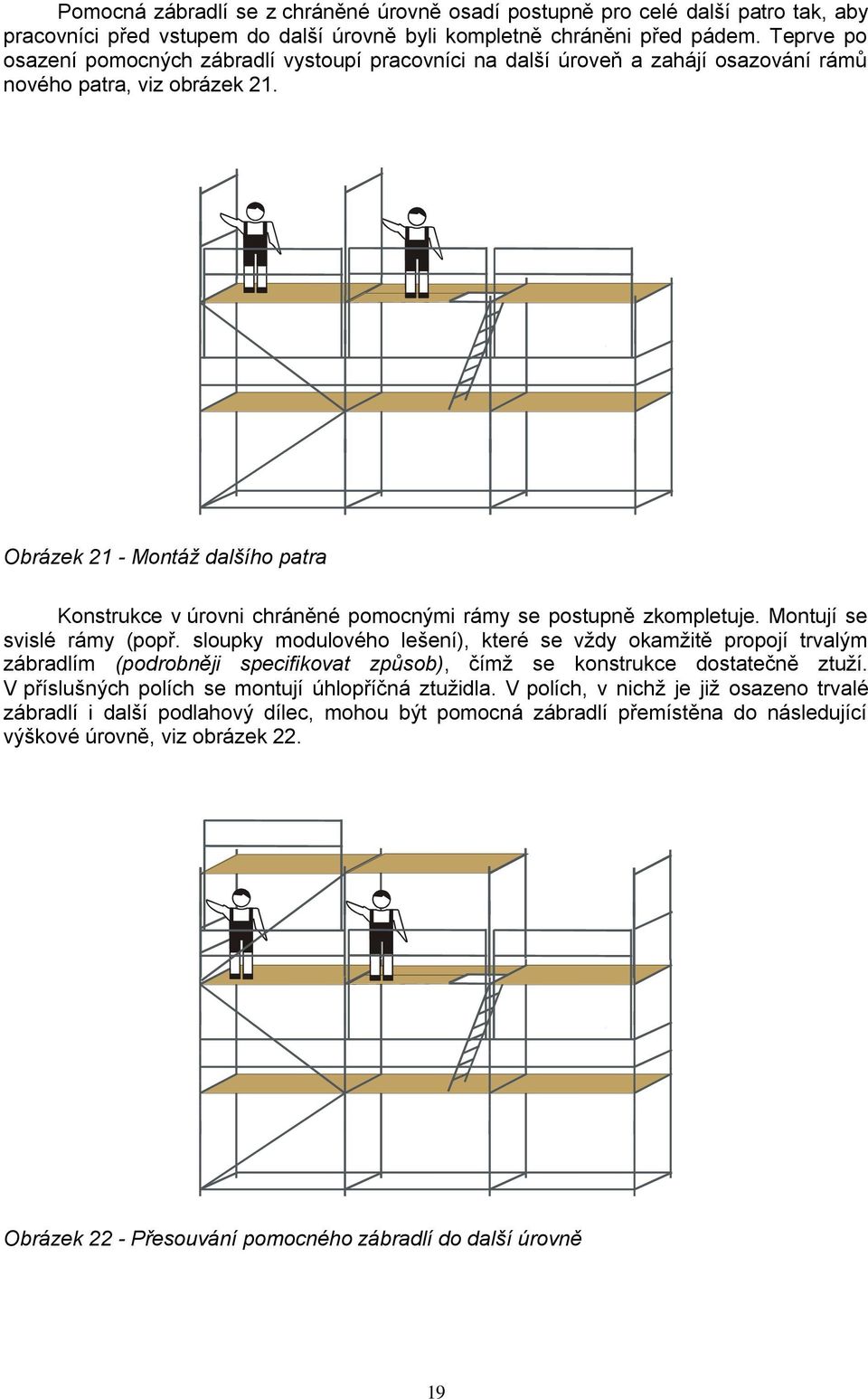 Obrázek 21 - Montáž dalšího patra Konstrukce v úrovni chráněné pomocnými rámy se postupně zkompletuje. Montují se svislé rámy (popř.