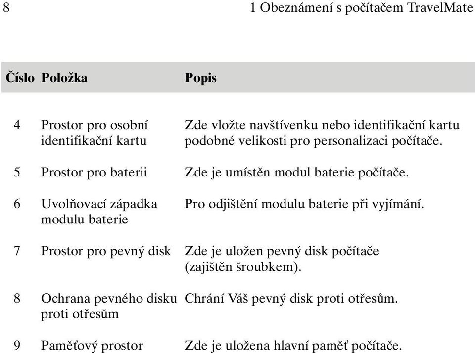 6 UvolÀovací západka Pro odji tûní modulu baterie pfii vyjímání.