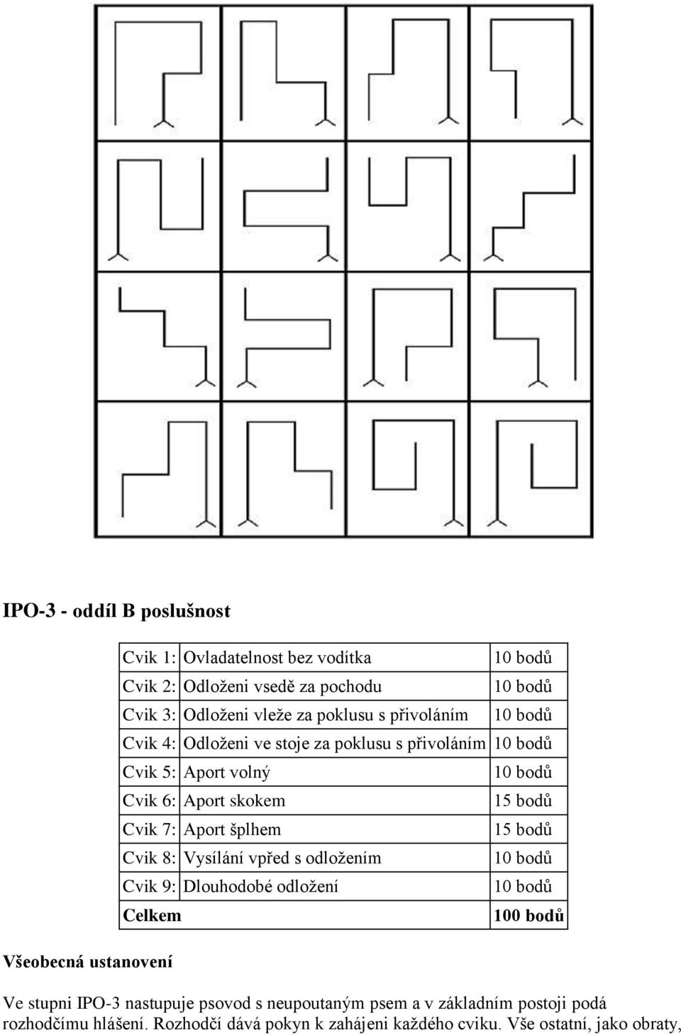 Vysílání vpřed s odložením Cvik 9: Dlouhodobé odložení Celkem Všeobecná ustanovení 15 bodů 15 bodů 100 bodů Ve stupni IPO-3 nastupuje