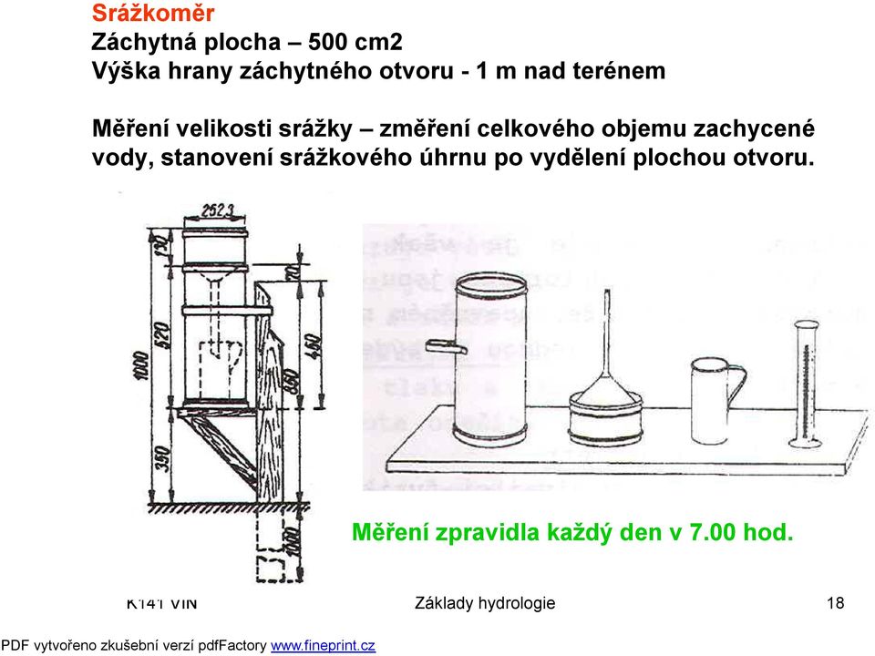 zachycené vody, stanovení srážkového úhrnu po vydělení plochou