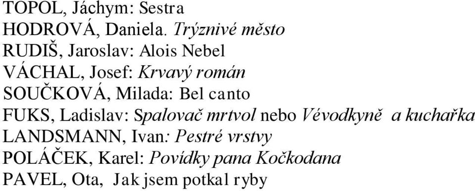 SOUČKOVÁ, Milada: Bel canto FUKS, Ladislav: Spalovač mrtvol nebo Vévodkyně