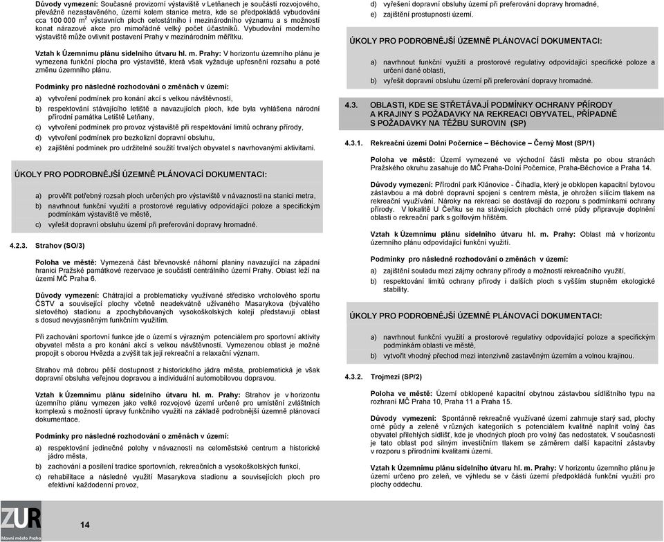 Vztah k Územnímu plánu sídelního útvaru hl. m. Prahy: V horizontu územního plánu je vymezena funkční plocha pro výstaviště, která však vyžaduje upřesnění rozsahu a poté změnu územního plánu.