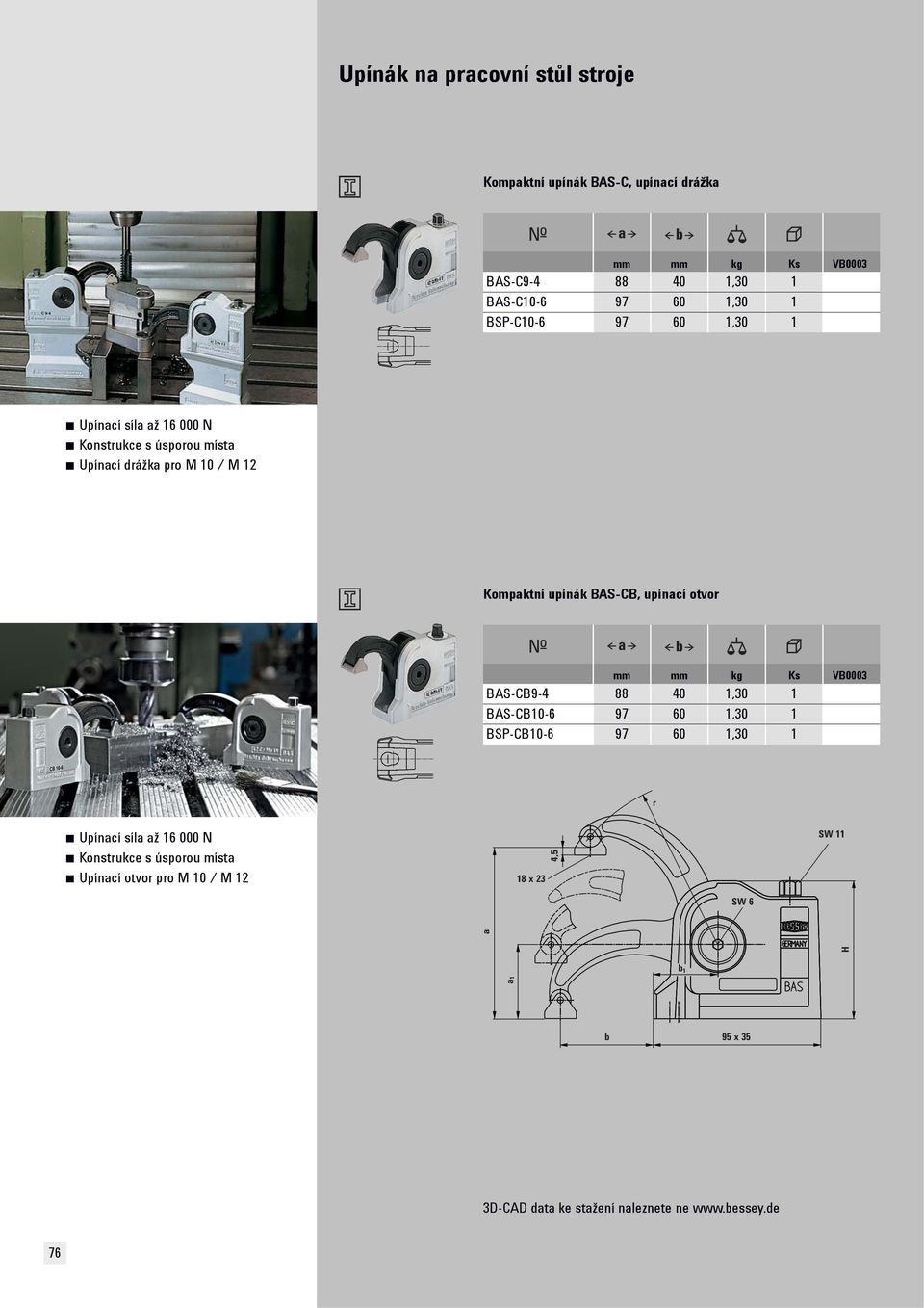 Ks VB0003 BAS-CB9-4 88 40 1,30 1 BAS-CB10-6 97 60 1,30 1 BSP-CB10-6 97 60 1,30 1 r síl ž 16 000 N Konstrukce s