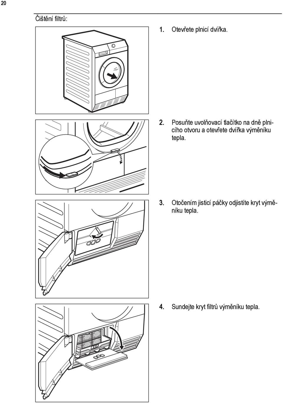 otevřete dvířka výměníku tepla. 3.