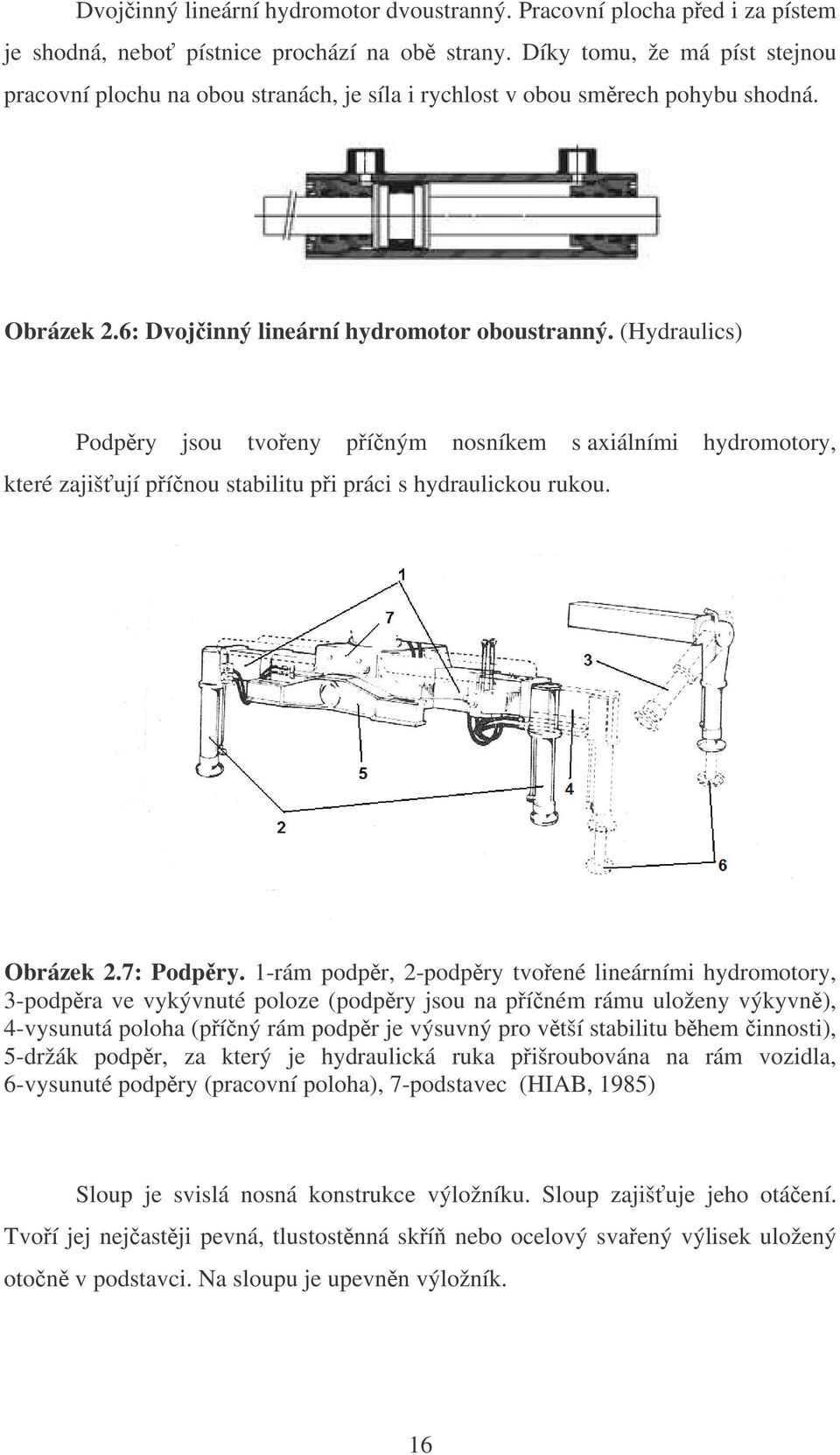 (Hydraulics) Podpry jsou tvoeny píným nosníkem s axiálními hydromotory, které zajišují pínou stabilitu pi práci s hydraulickou rukou. Obrázek 2.7: Podpry.