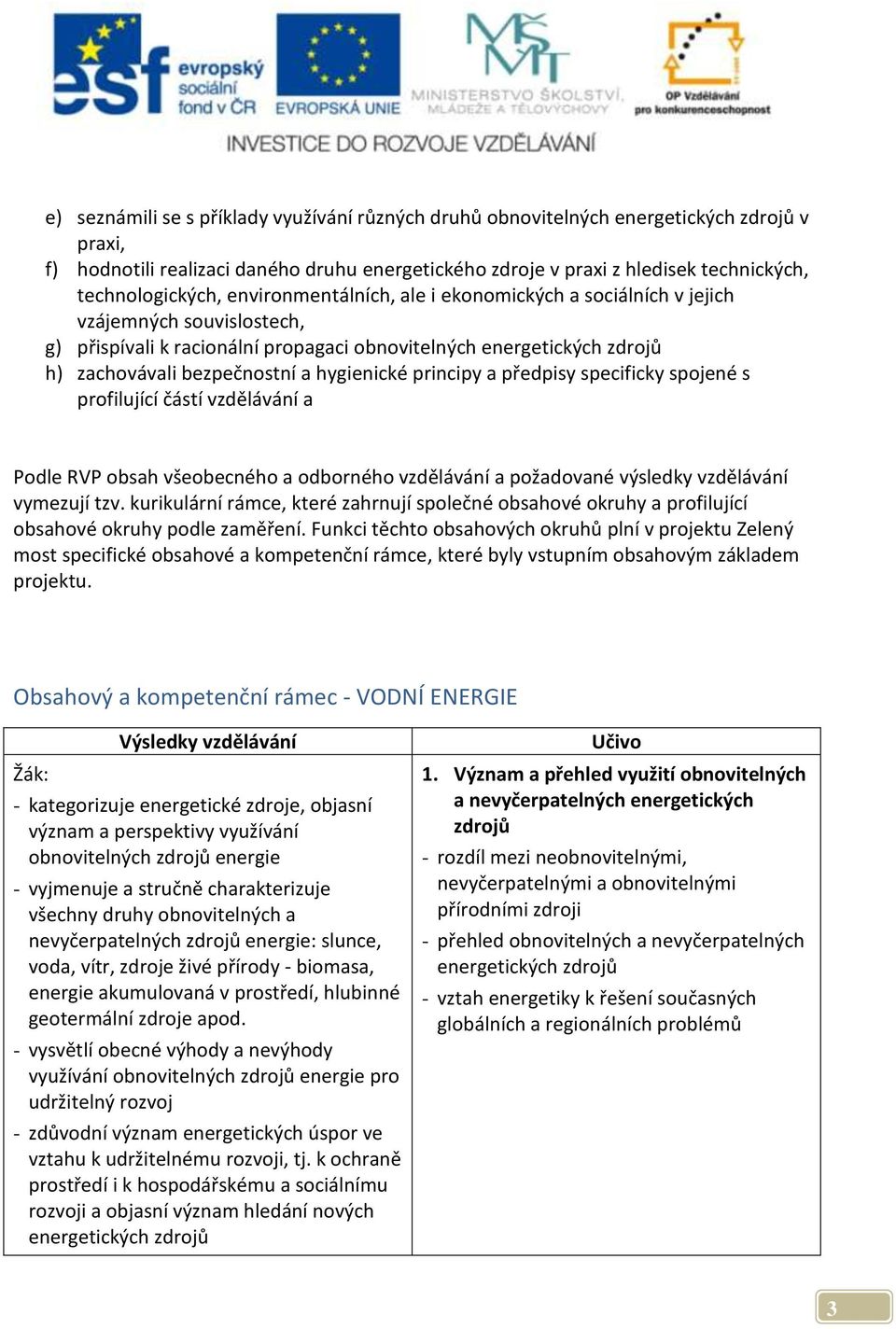 bezpečnostní a hygienické principy a předpisy specificky spojené s profilující částí vzdělávání a Podle RVP obsah všeobecného a odborného vzdělávání a požadované výsledky vzdělávání vymezují tzv.