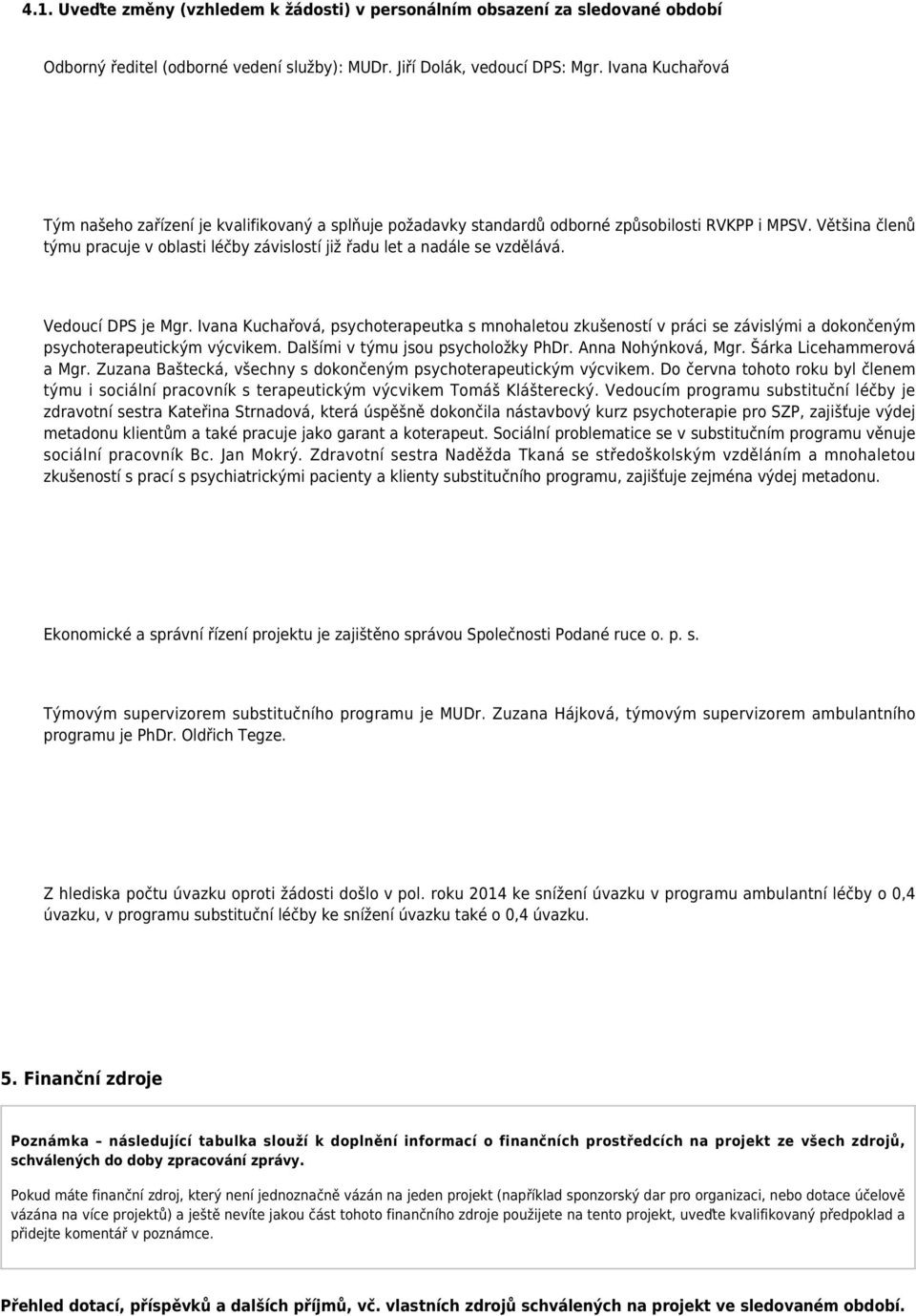 Většina členů týmu pracuje v oblasti léčby závislostí již řadu let a nadále se vzdělává. Vedoucí DPS je Mgr.